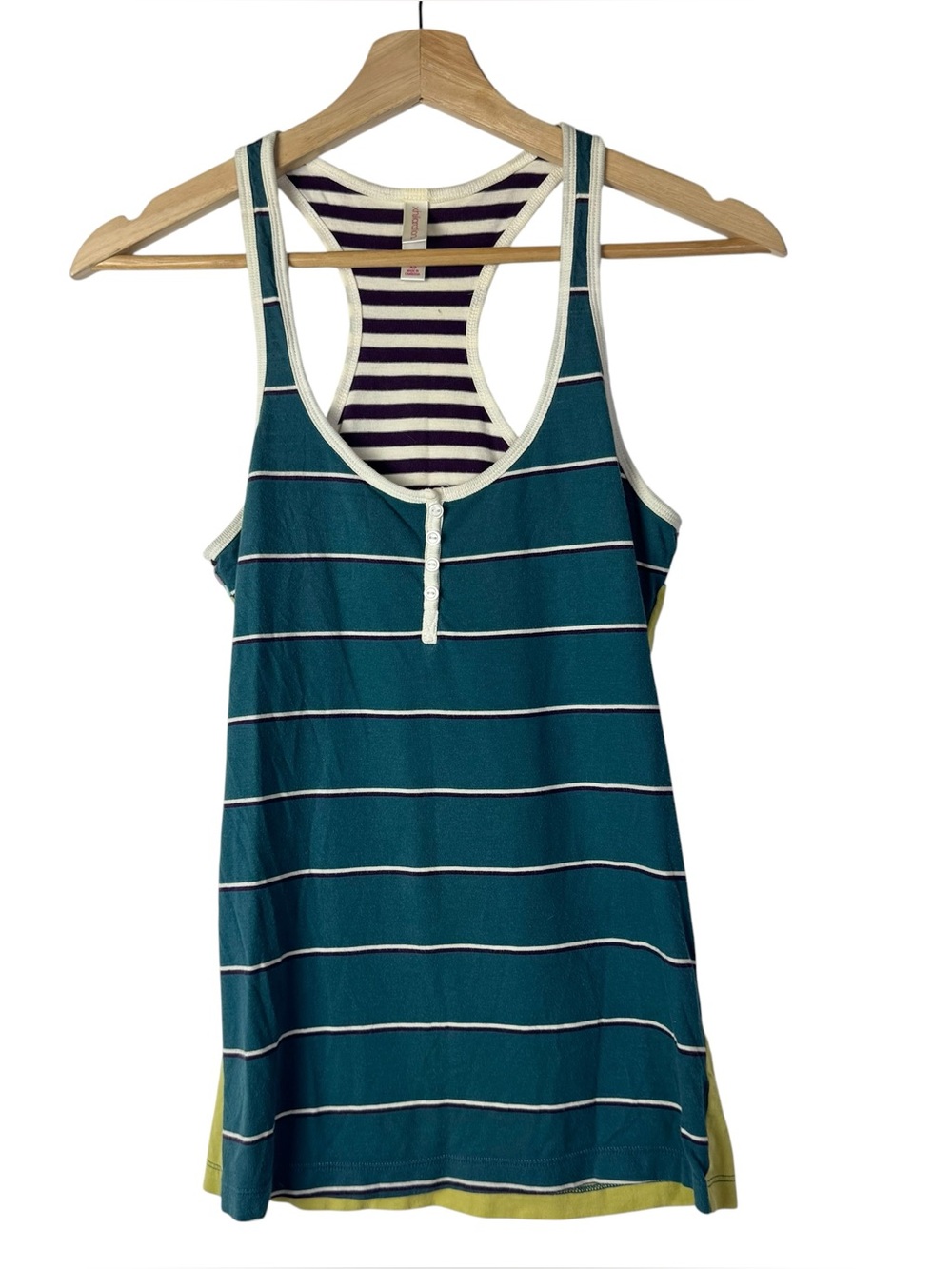 Xhilaration Blue & Yellow Stripe‎ Y2K Scoop Neck Racerback Tank Top XS